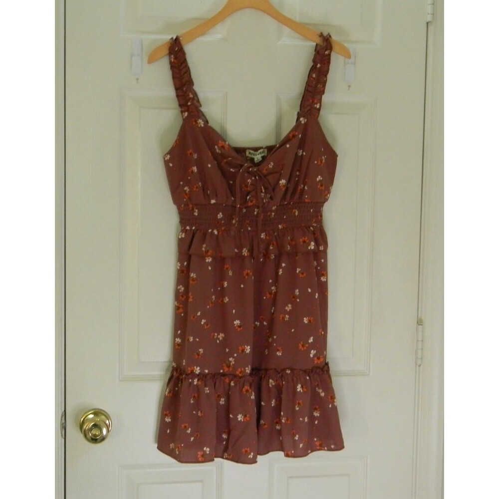 Inspired Hearts Floral Sundress Maroon Size Large Y2K Coquette Milkmaid NWT